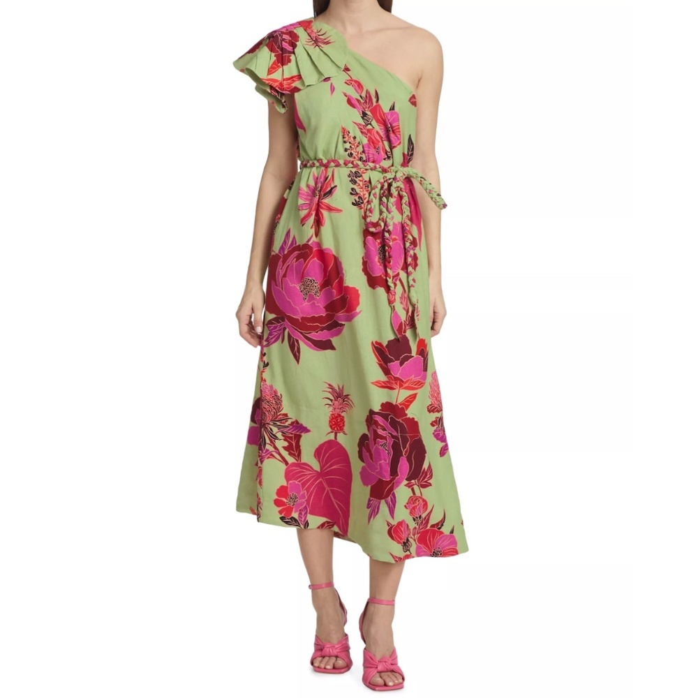 NWT | Farm Rio Fresh Garden One-Shoulder Midi Dress | Size S